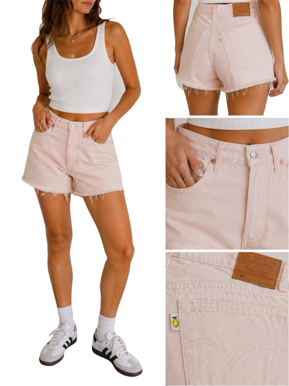 Levi’s 501 Original Shorts Baby Pink Lemon Tab Fresh Collection Womens 31